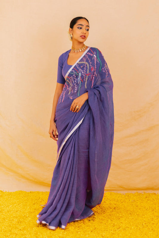 Jaya Purple Linen Saree