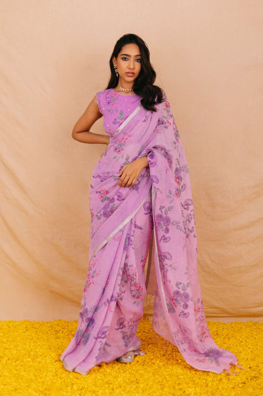 Chandra Purple Linen Saree