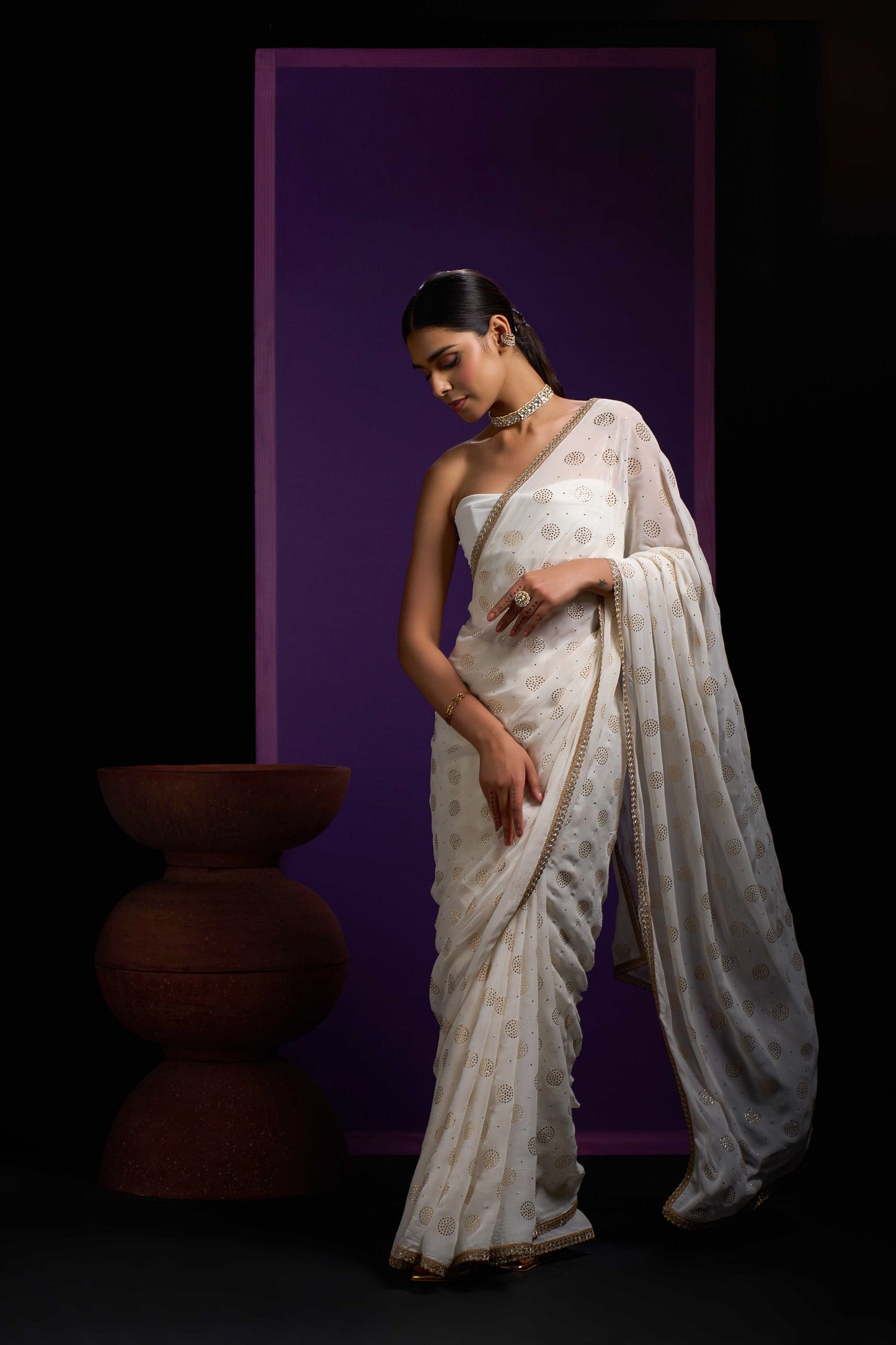 Jasmine With Gold Gota Border Saree