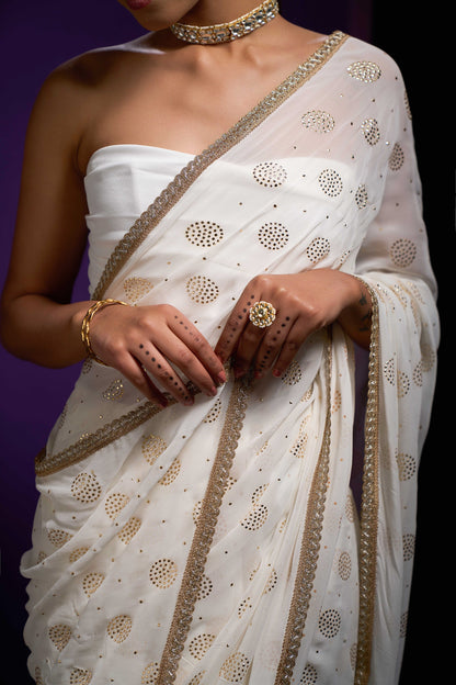 Jasmine With Gold Gota Border Saree