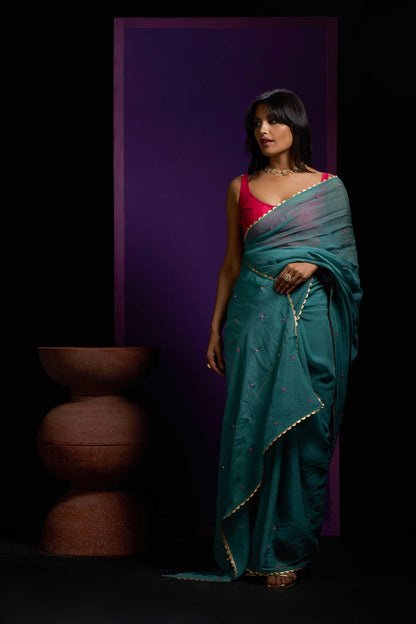 Noori Green Organza Handwork Saree