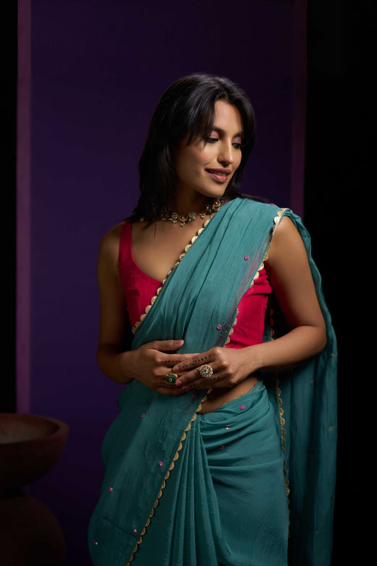 Noori Green Organza Handwork Saree