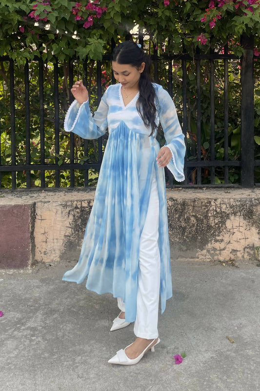 Blue and White Shibori Tie Dye Splash Kurta