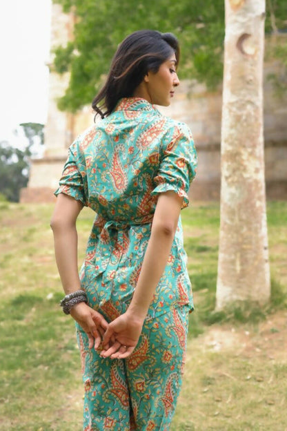 Turquoise & Orange Paisley Shirt Co-ord Set