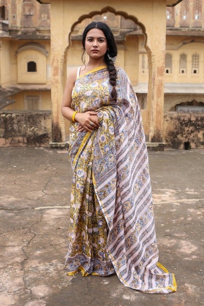 Jasmine Joy - Hand Block Print Chanderi Silk Saree
