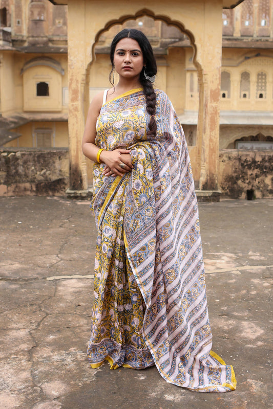Jasmine Joy - Hand Block Print Chanderi Silk Saree