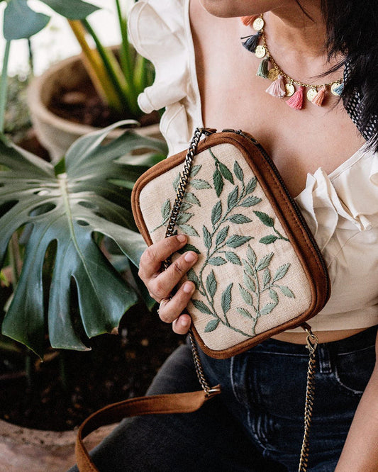 Leafy Vegan Suede Sling/Belt Bag