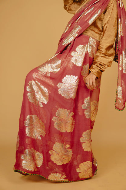Faria Sitara Gold & Green Lace Border Saree