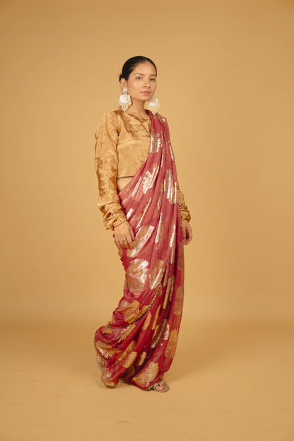 Faria Sitara Gold & Green Lace Border Saree