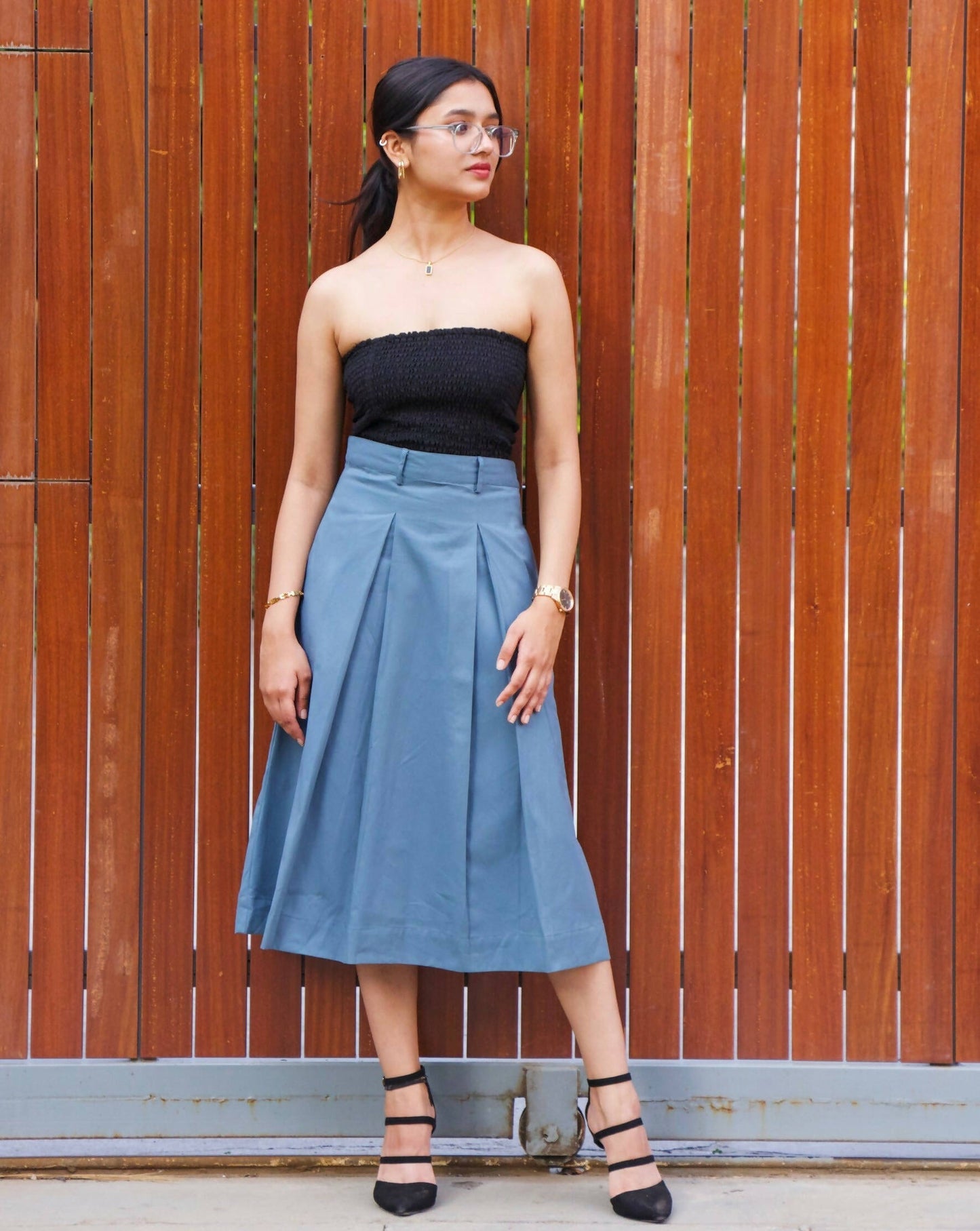 Diana Blue Box Pleat Skirt
