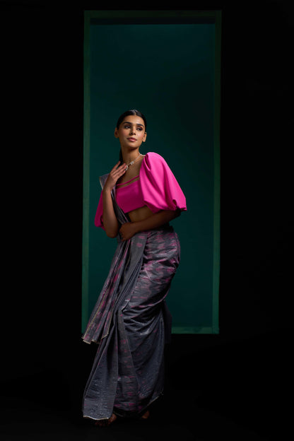 Grey Twin Tie Dye Saree