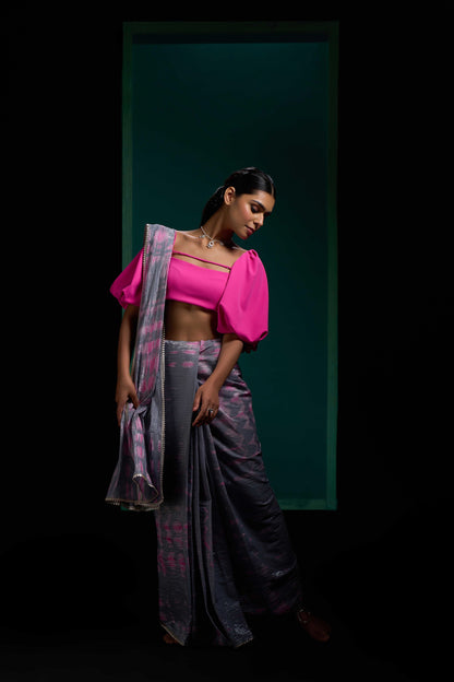 Grey Twin Tie Dye Saree