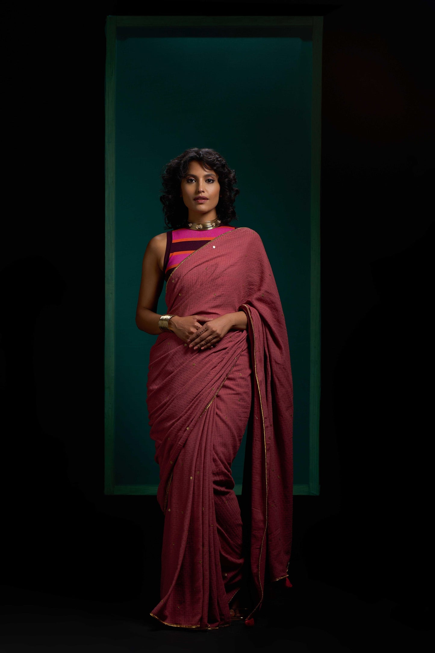 Brown Tohfa Gota Border Saree
