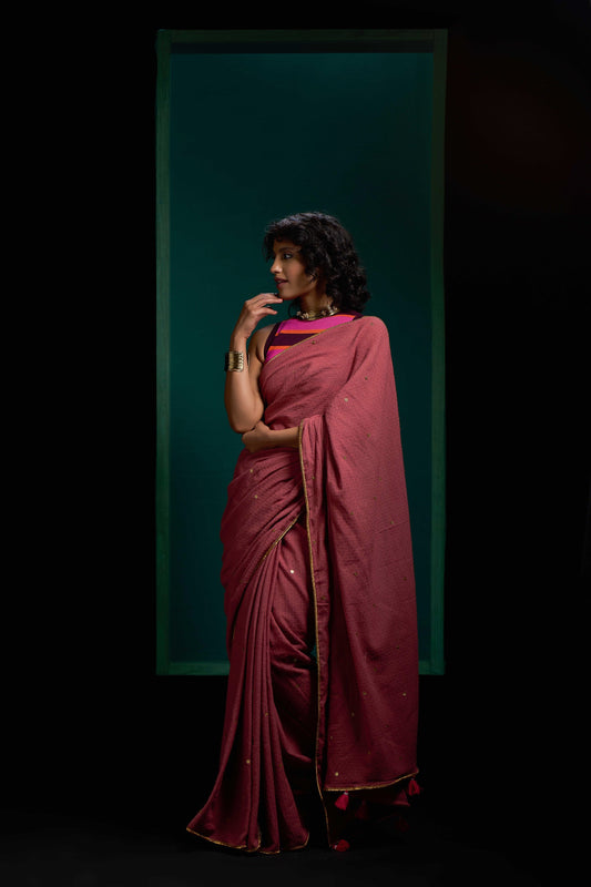 Brown Tohfa Gota Border Saree