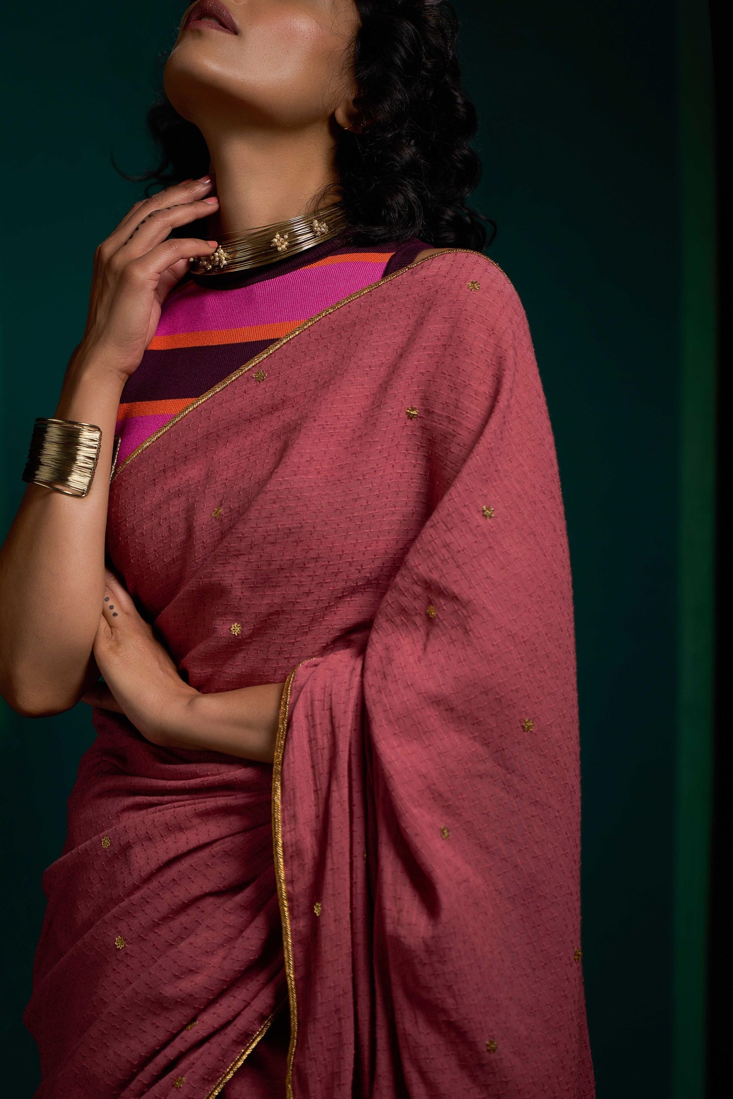 Brown Tohfa Gota Border Saree