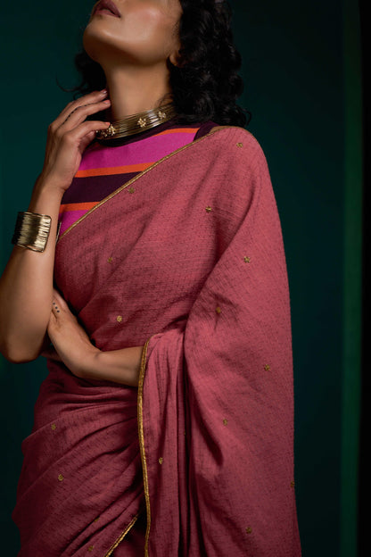 Brown Tohfa Gota Border Saree