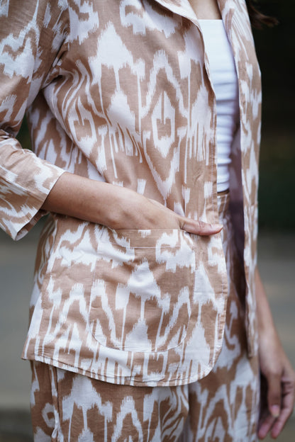 Beige Ikat Blazer Coord Set