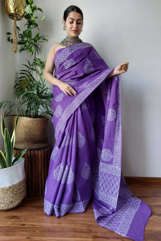 Soothing Sage Purple Cotton Pocket Saree