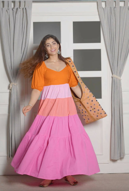 Rainbow Cotton Maxi Dress