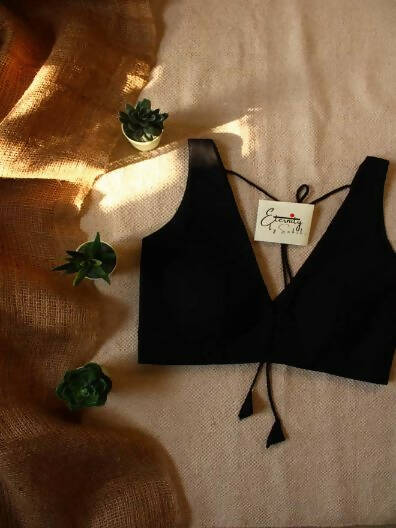 Evergreen Black Cotton Sleeveless Blouse