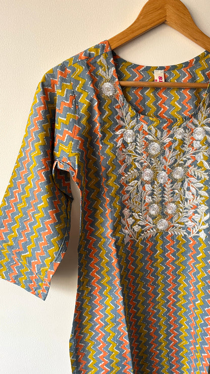 Multicolor Long Kurta with Embroidered Yoke