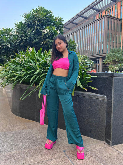 Loungewear Sea Green Satin Coord Set