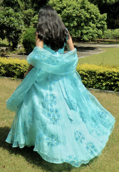 Hydrangea Hand Painted Lehenga