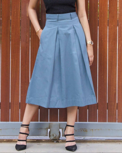 Diana Blue Box Pleat Skirt