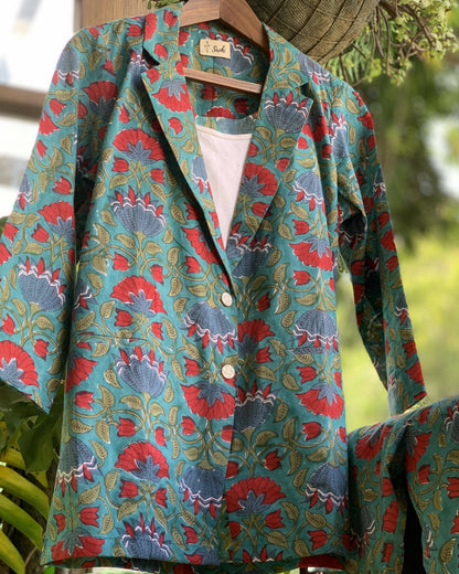 Sea Green Power Suit Blazer + Pants Set