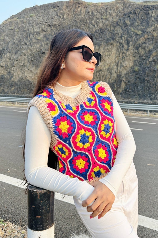 Multicoloured Crochet Vest