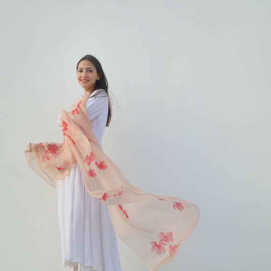 Half-Daisies Chiffon Hand-Painted Dupatta