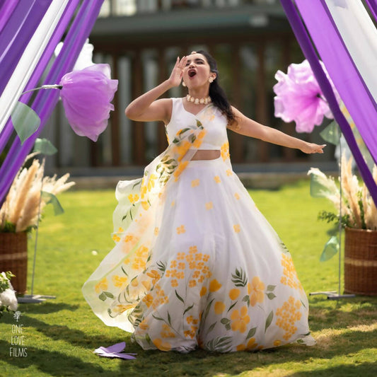 Haridra Hand Painted Floral Lehenga