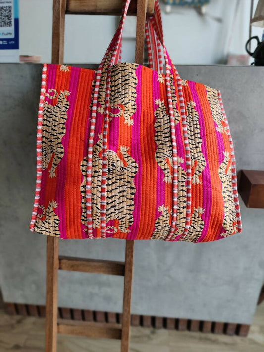 Tiger Tote Fuscia and Orange