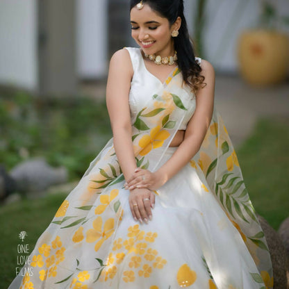 Haridra Hand Painted Floral Lehenga
